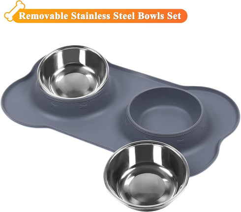 VIVAGLORY Dog Bowls, Stainless Steel Cat Puppy Water Bowls with Non-Spill Skid Resistant Silicone Mat
