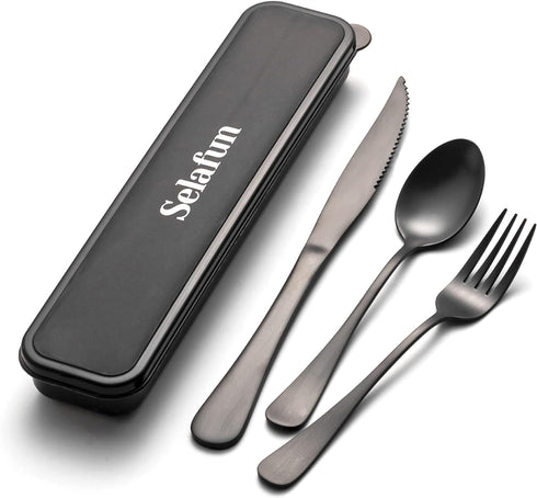 Portable Travel Cutlery Set with Case, 4-Piece Stainless Steel Reusable Utensils for Camping, Picnic, Hiking, Office,