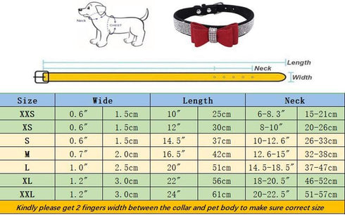 Dogs Kingdom Adjustable Cute Pet Dog Velvet Bow Tie Collar, Full Crystal Rhinestone Necklace, Rose Red, L