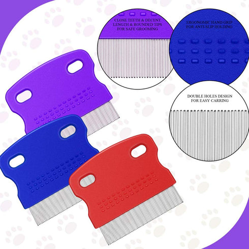 qiangXINGYai 3Pcs Grooming Kit with Handle: Flea Remover Combs for Long Hair Dogs and Cats (Random Color)