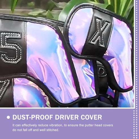 10pcs OSALADI Golf Club Covers Putter and Iron Covers TPU Shell with Iridescent Mirror Finish Black Trim Golf Driver