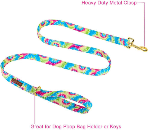 Dog Leash & Collar Set - Sturdy Cotton Tie Dye Pattern for Small to Large Dogs