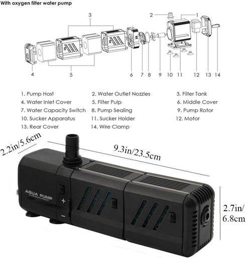 MQ 400GPH Submersible Water Pump (1500L/H, 15W), Ultra Quiet for Aquarium, Fish Tank, Pond, Fountain
