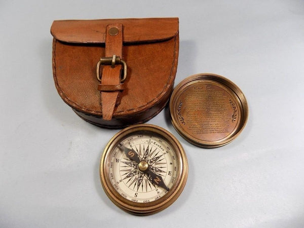 THOR INSTRUMENTS Authentic Vintage Style Brass Pocket Compass with Leather Case Rustic Vintage Home