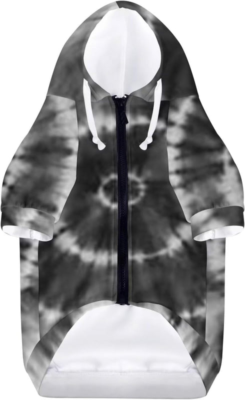 Howilath Pup Dog Hoodie - Stylish Tie-dye Black Radial Streetwear T Shirt Pet Outfit with Hat - L