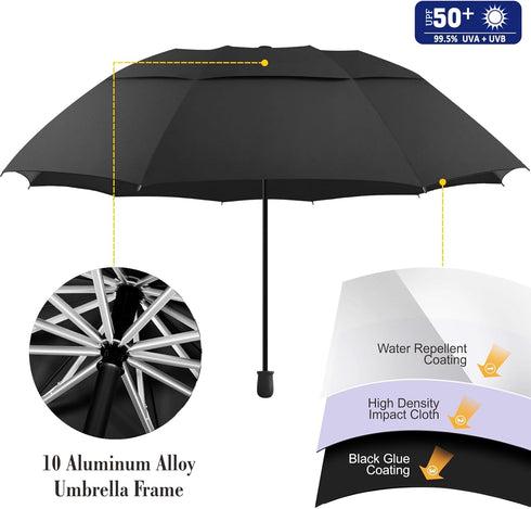 HOBVO 50+ UPF Golf Umbrella with Adjustable Universal Clamp, Portable Umbrellas for Rain, Manual Open & Close