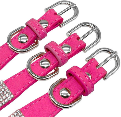 Cute Fancy Soft Suede Leather Bling Rhinestone Crystal Jeweled Pet Cat Dog Puppy Collar and Leash Combo Set (Blue, M)
