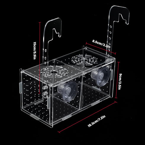 Acrylic Fish Breeding Box for Aquarium - Transparent Hatchery Divider with Suction Cups for Fishes, Shrimp, Guppy (7.2"