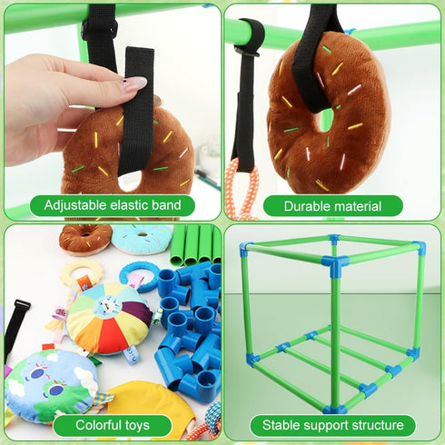 Mellisore 8 4 Puppies(Green,Size:19.7inch) Puppy Play Gym with Hanging Interactive Toys & Suction Cups, Adjustable PVC