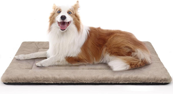 Dog Bed Mat, Washable Crate Pad, Ultra Soft & Anti-Slip Large Bed for Dogs Up to 70 lbs, 36" x 23", Brown