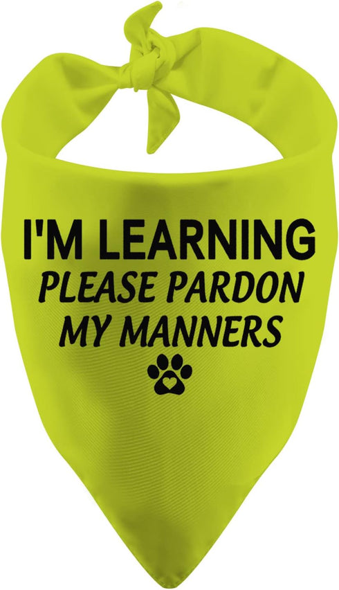 1 Piece Dog Bandana, "I'm Learning Please Pardon My Manners" Scarf for Rescue Dogs, Give Space Design