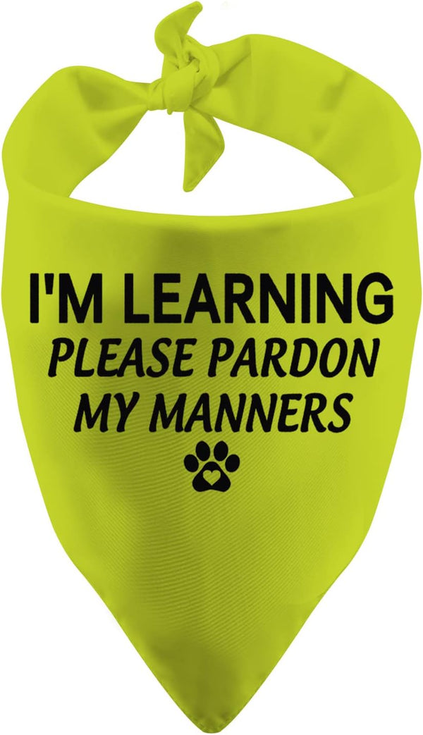1 Piece Dog Bandana, "I'm Learning Please Pardon My Manners" Scarf for Rescue Dogs, Give Space Design