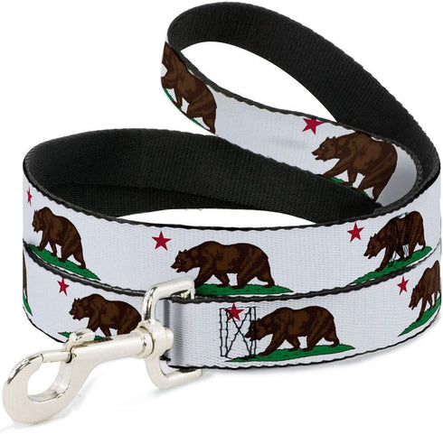 Buckle-Down Dog Leash, Cali Bear White, 6 Feet Long, 0.5 Inch Wide