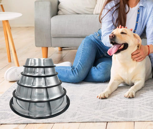 2 Pack Stainless Steel Dog Bowls with Rubber Bottom, Non-Skid Heavy Duty Feeder Bowls for Dogs, Cats (3.5 Cup / 28oz)