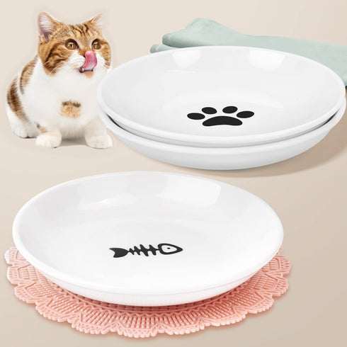2024 NEW Anti Whisker Fatigue Cat Bowls Set, Healthy Ceramic Flat Cat Food Bowl for Indoor Cats