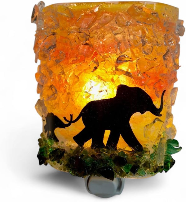 Reborn Glass Mom Baby Elephants Serengeti Sunset Safari Fused Recycled Glass Art Night Light
