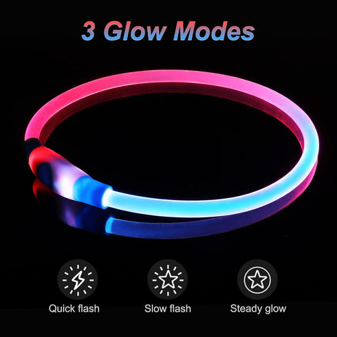 Light Up Dog Collars, Multi-Color USB Rechargeable LED Collar, TPU Cuttable Size Glow Collar for Large Medium Small