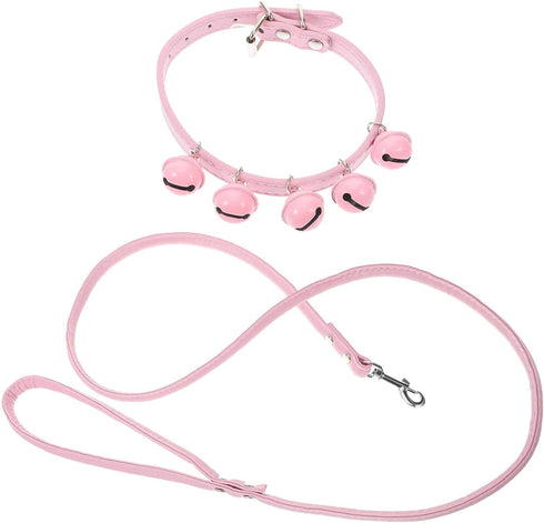 Pet Collar and Leash Combo with Jingle Bell Dog Collar and Pulling Leash Rope Strap for Outdoor Daily Use