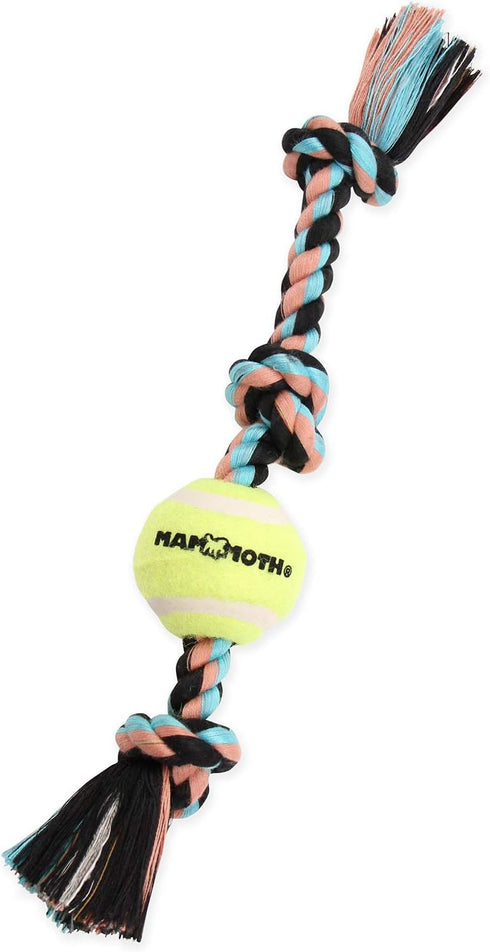 Mammoth Flossy Chews Color 3 Knot Tug with Mini Tennis Ball, Premium Cotton-Poly Dog Toy, Mini 11”