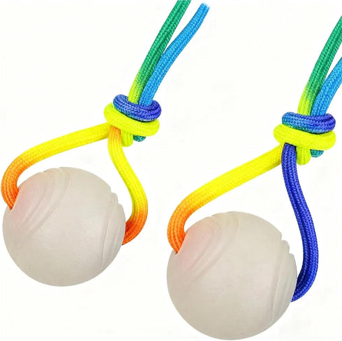 pureza 2 Pack Interactive Dog Ball Toys - Glowing Teether with Rope for Small Medium Large Breeds