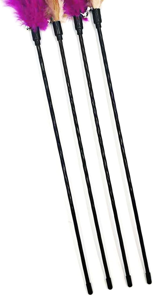 4 PCS Interactive Cat Teaser Wand - 20" Long Wand with Loud Bell for Cats and Kittens