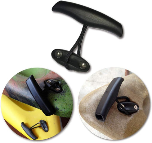 Kayak Carry Handle Pull Canoe Handles T-Handle Grip Front Rear Mount Replacement Hardware Parts Kit with Cord Rope Pad Eyes Screws Carrying Accessories 4 PCs