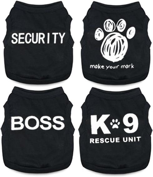 4 Pieces Chihuahua Clothes Dog Clothes for Small Dogs Boy Summer Teacup Yorkie Clothes Spring Letter Security Boss Dog Shirts Soft Puppy Clothes Tiny Dog Outfit Pet Cat Clothing XXS Black