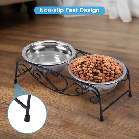 Pet Bowl, Double Cat Dog Waterer Bowls, Stainless Steel Elevated Feeder with Non-slip Raised Stand for Small Dogs Cats