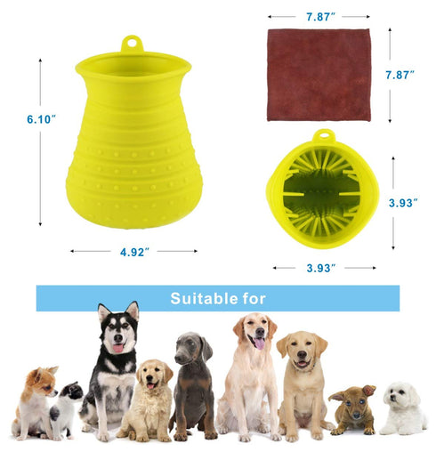 Idepet Dog Paw Cleaner Cup with Towel, Portable Pet Foot Washer for Puppy Cats, Green