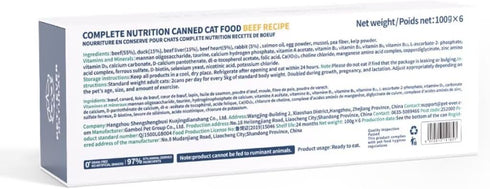 97% 3.5 Cans(Pack 6) Beef Recipe Canned Cat Food, Animal Ingredients Wet Cat Food, Grain-Free & BPA-Free Cat Wet Food