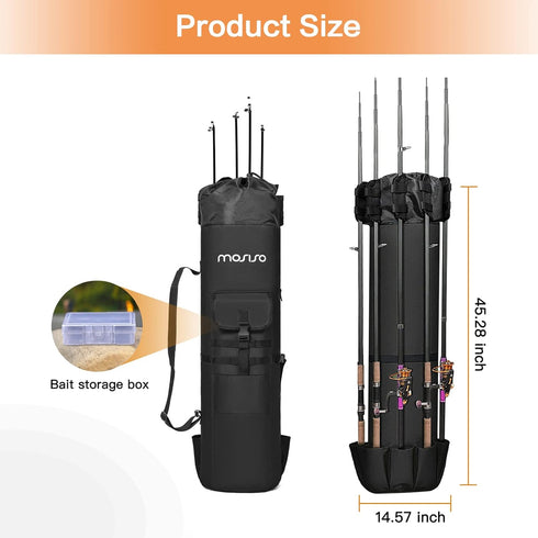 MOSISO Waterproof Fishing Rod Case Bag, Large Capacity Fishing Tackle Gear Organizer with 5 Poles Tackle