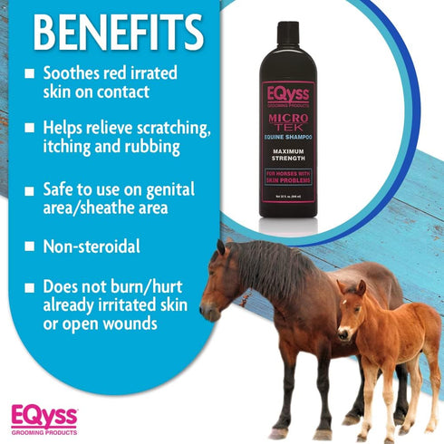 (32 oz) EQyss Micro-Tek Equine Itch Relief Shampoo - Soothes Irritated Skin, Stops Itching, Scratching, Rubbing
