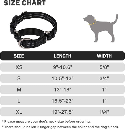 Martingale Dog Collar, Adjustable Reflective Nylon Collar with Quick Release Buckle for Training (X-Large, Black)
