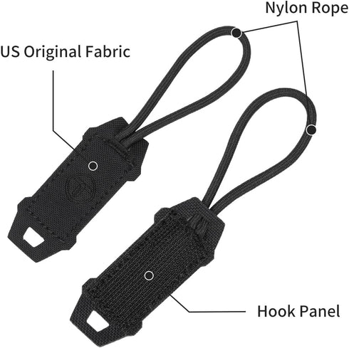Tactical Zipper Pull Cord Hook Handle - Replacement Zipper Pulls Tab 2PCS for Hiking and Outdoor Activities