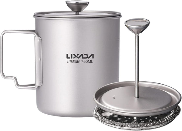LIXADA Titanium French Press Coffee Maker - 750ml, Corrosion Resistant, Foldable Handle
