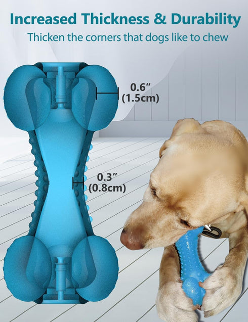 SCHITEC Squeaky Dog Chew Toy, Tough Durable Natural Rubber Bone with Toothbrush, Indestructible for Aggressive Chewers