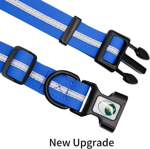 NIMBLE Dog Collar, Waterproof Adjustable PVC & Polyester with Reflective Cloth Stripe - Sizes S/M/L, Blue