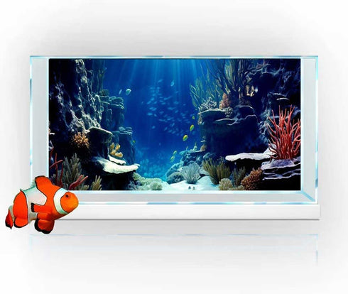 30X18IN Blue Sea Floor Aquarium Background, Natural Underwater World 3D Effect with 8 EVA Double-Sided Tape