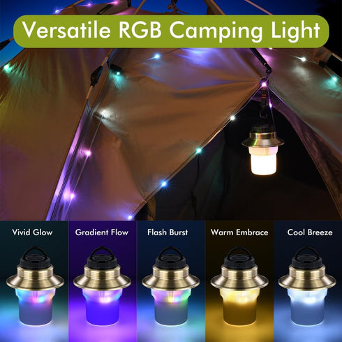 SMARTERIOR 5 Rechargeable LED Camping Lights & Lantern, Waterproof Lamp with Modes RGB String Lights, Adjustable