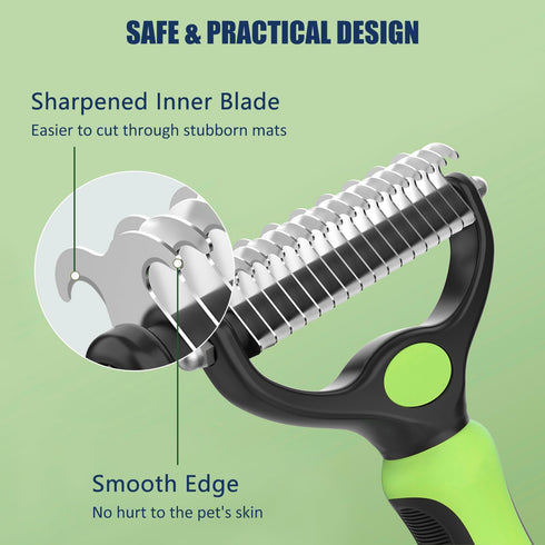 Dematting and Deshedding Brush for Dogs and Cats, Double Sided Pet Grooming Tool, Hair Shedding Comb (Green)