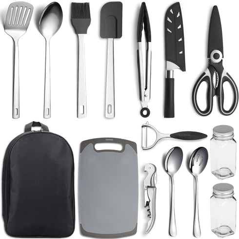 Kyraton Camping Cooking Set 15 Pack, Portable Kitchen Utensil Set for Backpacking, Barbecuing, Camping, Hiking