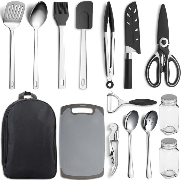 Kyraton Camping Cooking Set 15 Pack, Portable Kitchen Utensil Set for Backpacking, Barbecuing, Camping, Hiking