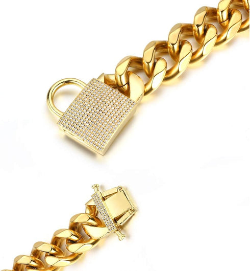 Big Dog Chain Collar Heavy Strong Gold Bling Thick Solid Stainless Steel Wide 23MM Cuban Link Choke Collar (20inch)