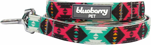 Blueberry Pet 5 ft x 5/8" Dog Leash with Soft Comfortable Handle, Southwestern Vintage Tribal Print, Extravagant Green,