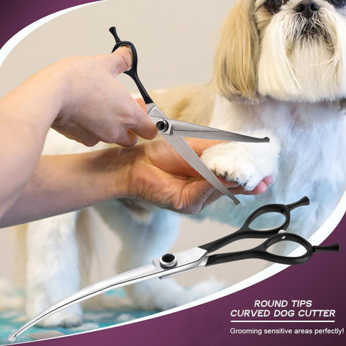 6.5" Downward Curved Dog Grooming Scissors, Safety Round Tips Shears for Grooming Face and Paws for Dogs & Cats