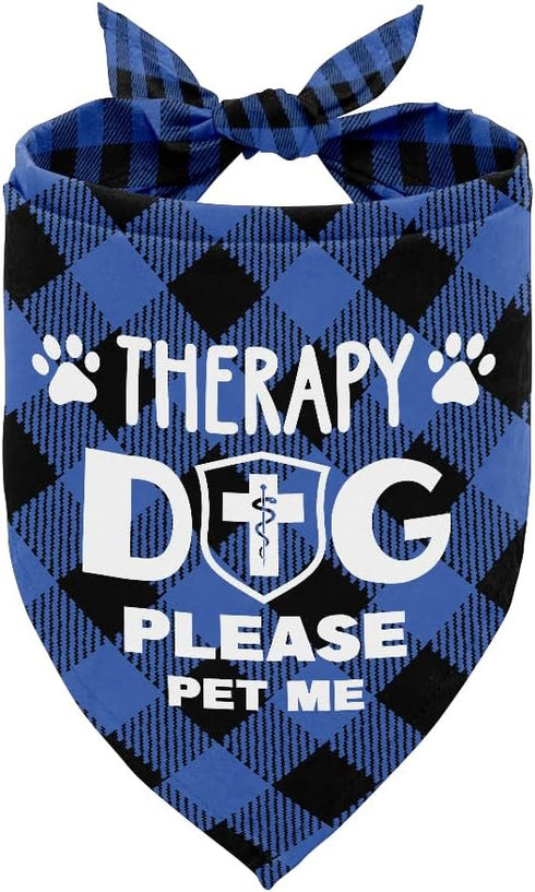 Dog Bandana, Therapy Dog Please Pet Me with Hearts, Classical Plaid Printing, Pet Scarf Accessories, Gift, Dog Bandana
