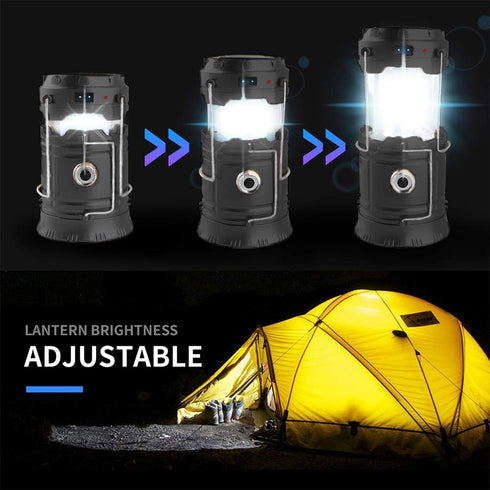 LED Camping Lantern, Solar and Rechargeable, Portable Light for Daily, Camp, Hiking, Emergency, Black