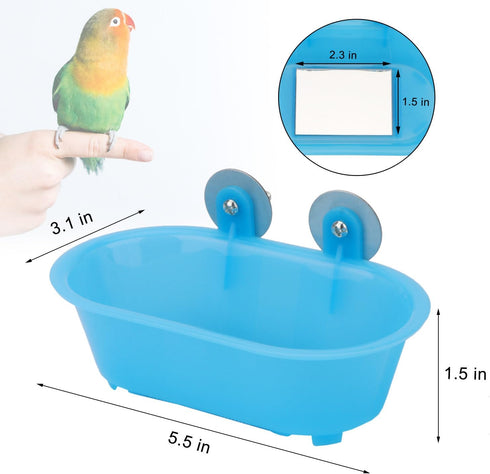 Hypeety Bird Bath with Mirror, Portable Bird Bathroom for Pet Parrots, Bathing Tub Accessories (Blue-Bird Bathtub)