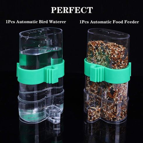 Seneme Automatic Bird Water Dispenser for Cage - 2 Pack Clear Food Feeder with Plastic Fruit Vegetable Feeder