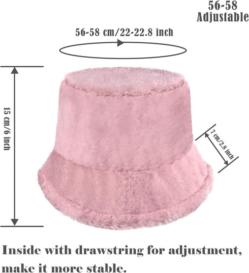 Winter Soft Faux Fur Plush Bucket Hat, Lovely Fisherman Cap, Fashion Outdoor Thick Warm Sun Cap for Women